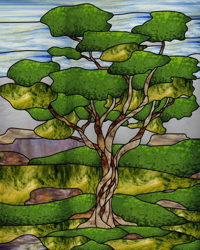 Window Film Frosted Stained Glass Films Customized Art Tree Retrom Static Cling Sticker,Home Decor Window Treatment