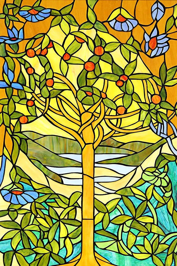 Frosted Stained Glass Window Film, Customized Tiffany Trees, Static Cling Sticker,Bathroom Door, Kitchen, Office, Home Decor