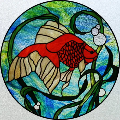 Customized Stained Glass Window Glass Films,Privacy Frosted Static Cling, Classic Pattern for Round Door, Home Decor