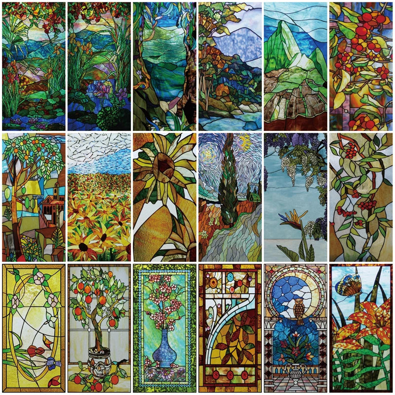 Frosted Stained Glass Window Film, Church Static Cling,Door Sticker,Print SunFlower,Tree,Fruit,Birds,Home Decor, Customized