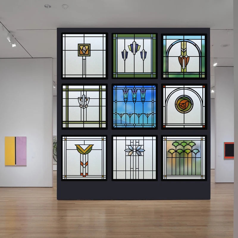 Custom Size Stained Glass Window Film Frosted Privacy Static Cling Retro Prairie Matte Stickers Shower Kitchen Office Home Decor