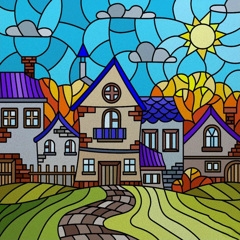 Stained Glass Window Film Frosted Glass Sticker Forest Customized Cartoon House Castle For Kids Room Door Home Decor