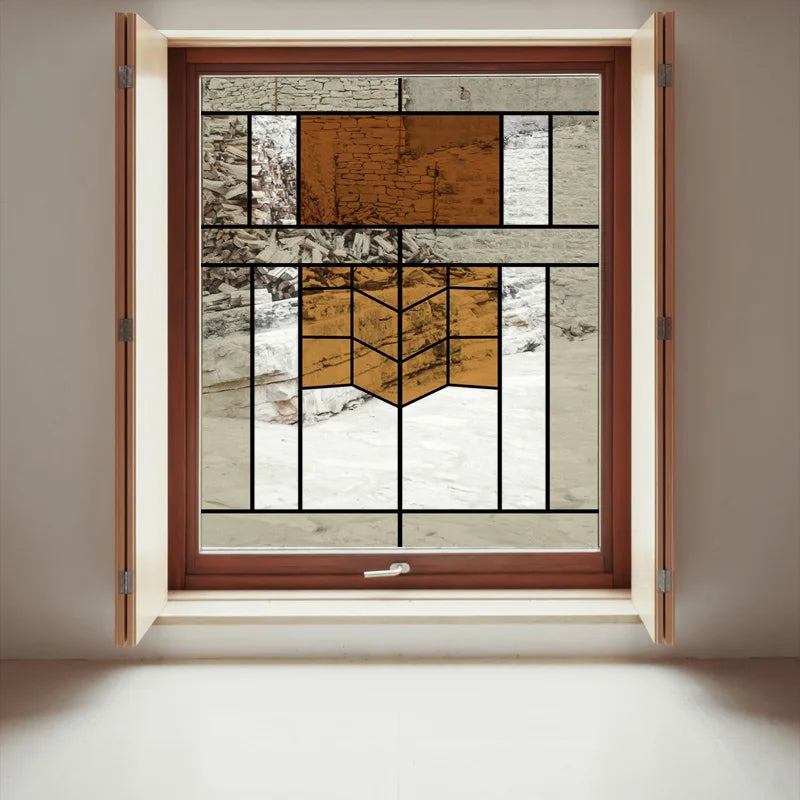 Stained Glass Window Film Transparent Glass Sticker Static Cling Prairie Scottish Style Office Door Anticollision Home Decor