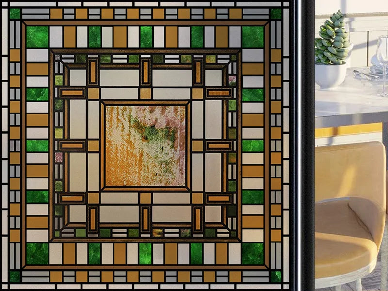 Frosted Stained Glass Window Film, Customized Art Deco Design, Static Cling Door Sticker,Home Decor Foil, Treatment