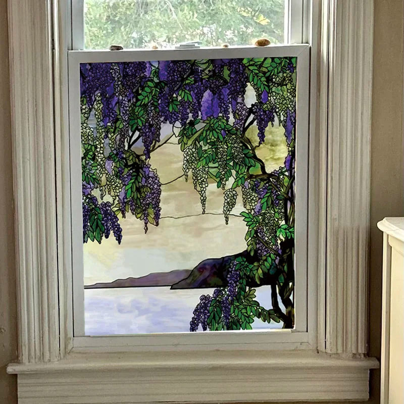 Landscape Painting Glass Films, Stained Window Film, Opaque Sticker, Self Adhesive, Static Cling for Square Window, Custom Size