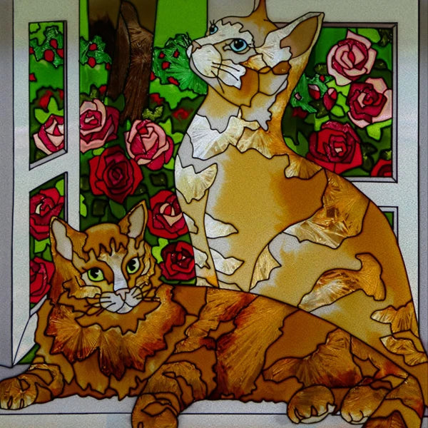 Stained Glass Window Film, Custom Size, Static Cling, Frosted,Cat, Bird, Rabbit Print, Door, Home Decor