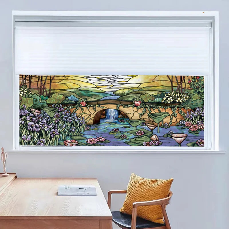 Glass Films Window Sticker Static Cling Frosted Home Decor Private Tint-Film For Door Window Cabinet Wardrobe Village Mountain