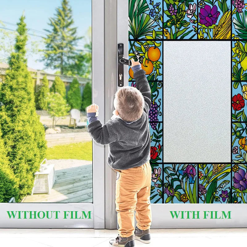 Custom Size Stained Glass Window Film Fruit Pattern Grape Mango Watermelon For Rectangular Shape Glass Office Door Home Decor