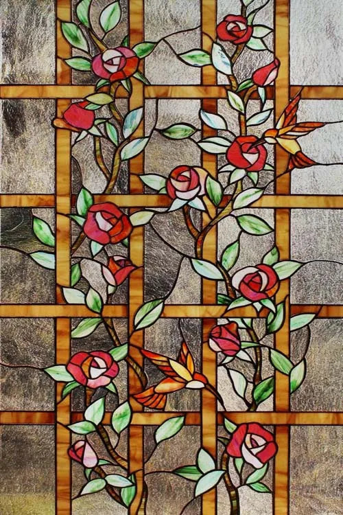 Stained Glass Film Window Sticker Static Cling  Remove Flower Rose Home Decoration for Windows,Custom designs welcom