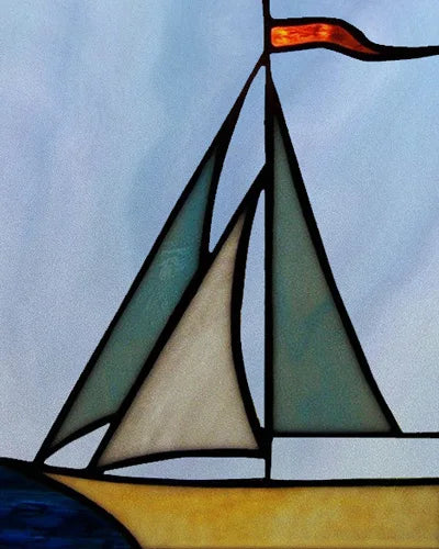 Frosted Stained Glass Window Film, Static Cling, Retro Door Sticker,Kitchen, Office, Home Decor, Customized,Sailboat