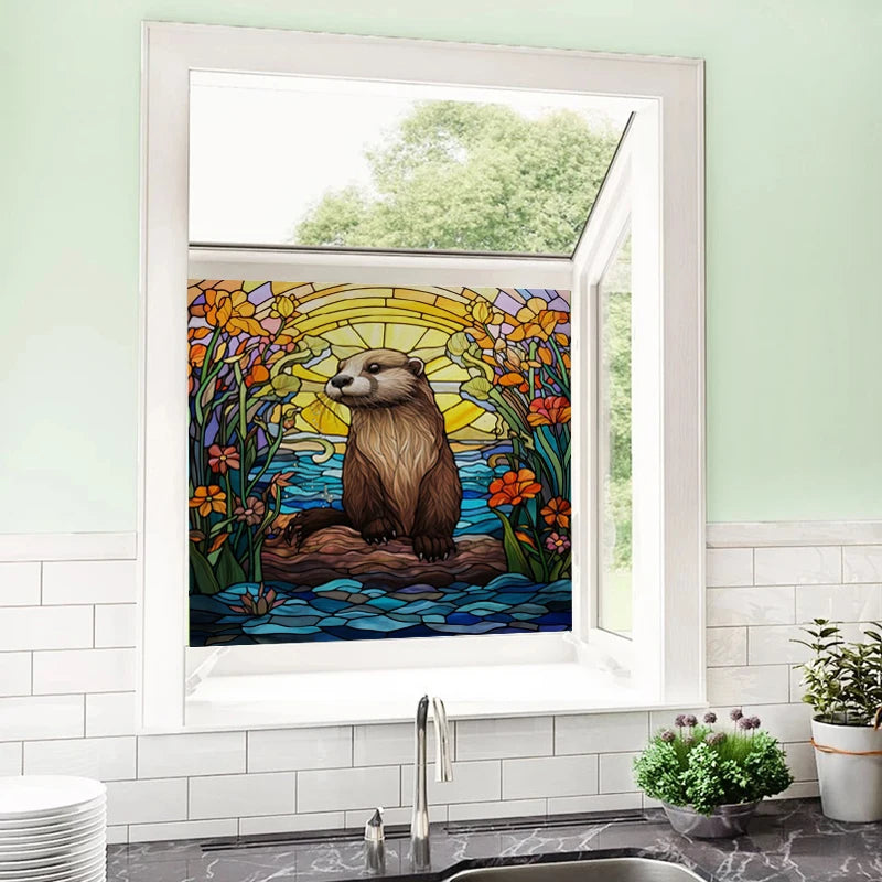 Custom size Window Film Stained Glass Films Frosted Privacy Static Cling Retro Dog Tiger Cat Sticker Bathroom Skylight Decor