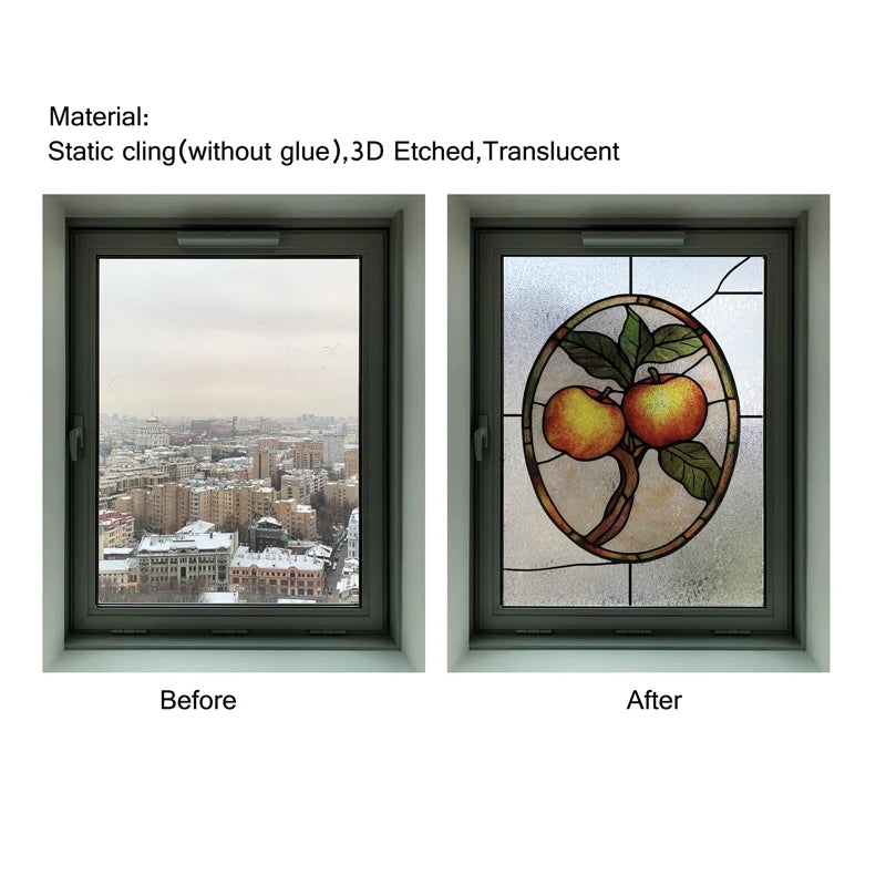 Custom Size 3D Matte Window Film, Stained Glass, Decorative UV Window Sticker, Privacy Frosted Static Cling Fruit, Home Decal