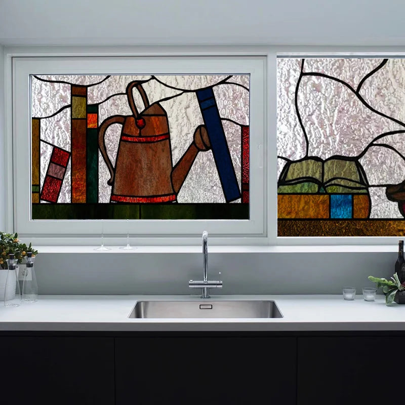 Custom Size 3D Matte Window Film, Stained Glass Decor, UV Window Sticker, Privacy Frosted Static Cling, Book Pattern for Glass
