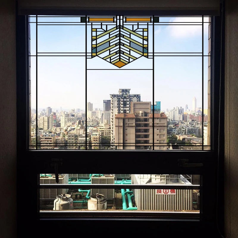 Stained Glass Window Film Transparent Glass Sticker Static Cling Prairie Scottish Style Office Door Anticollision Home Decor