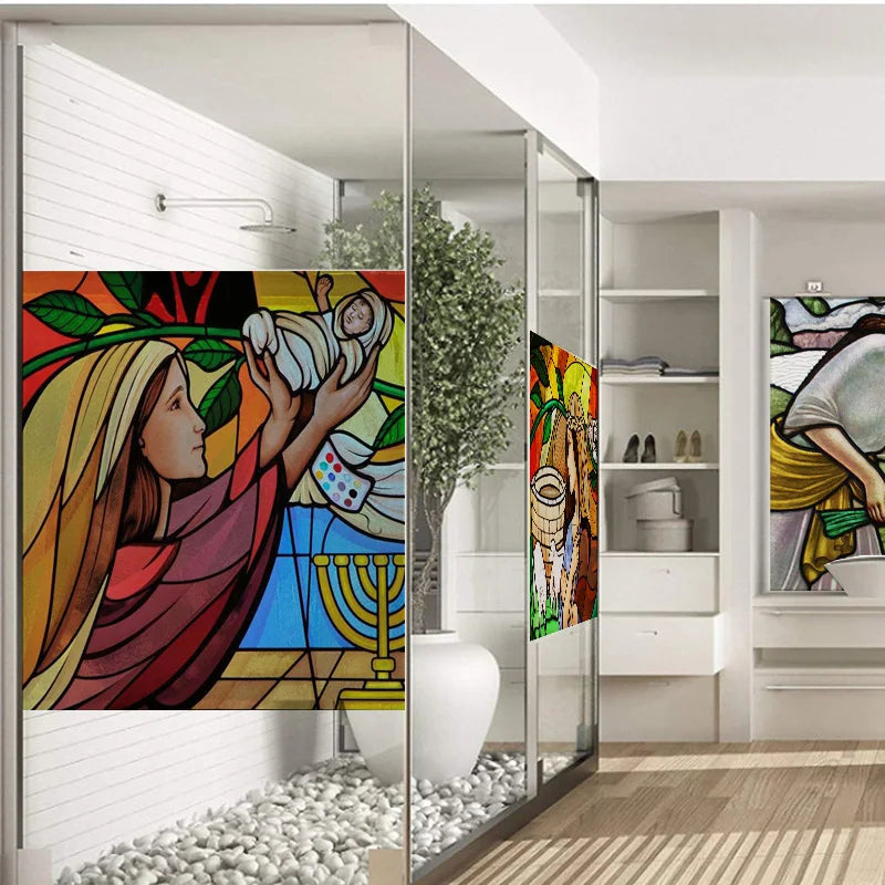 Stained Glass Window Film, Custom Size, Static Cling,Women Jesus Christ Angels Virgin Mary Picture ,Home Decor, Window Treatment