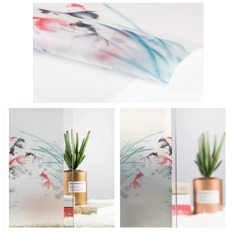 Custom size Window Film Frosted Glass Sticker Stained Static Cling Remove,Frosted Opaque Privacy for Office Home Decor Fish