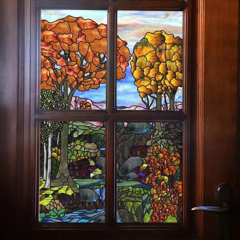 Window Film Frosted Stained Glass Films,Customized Privacy Static Cling,Retro Colorful Stickers For Shower Bathroom Skylight