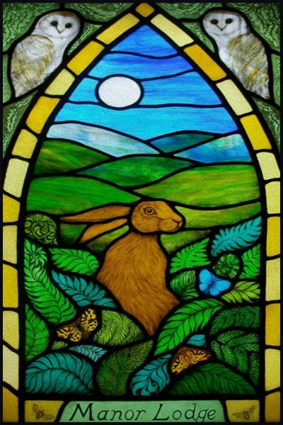 Custom Size Stained Glass Window Film Animal Pattern Rabbit Crow  Bird Fox For Rectangular Shape Glass Office Home Decor