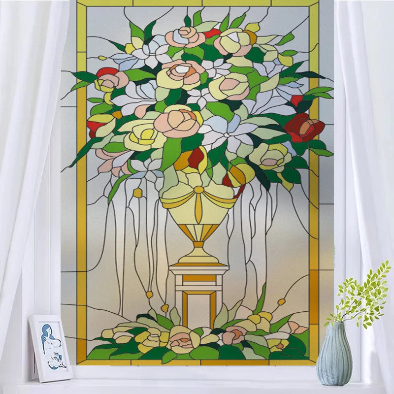 Window Film Frosted Stained Glass Films Customized Art Decor Design Flower Static Cling Sticker,Home Decor Foil Window Treatment