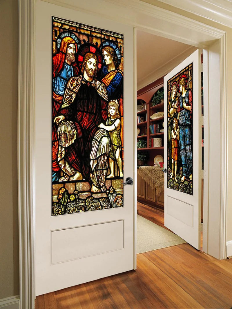 Stained Glass Films, Frosted Sticker,Self Adhesive/Static Cling  Privacy Church Home Decor,Children being Blessed