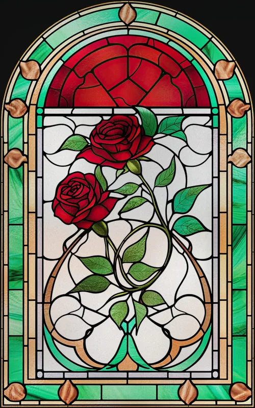 Rose Stained Glass Window Film, Frosted Window Film, ,Privacy,No Glue, Static Cling, Home Decorative