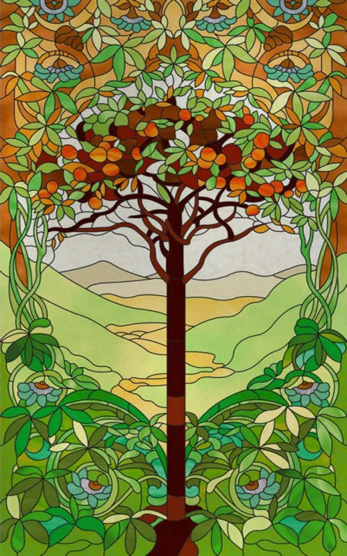 Custom Size Stained Glass Stickers,Static Cling,Frosted Privacy Print, Tree,Rivers for Window, Door, Home Decor