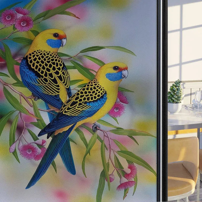 Frosted Stained Glass Window Film, Customized Art Deco Design, Birds Static Cling Sticker,Home Decor Foil, Treatment