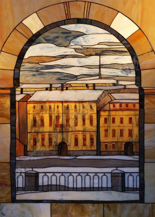 Window Film Stained Glass Stickers,Custom size Static Cling,Print Castle Church landscape Sailboat Sticker,Office Home Decor