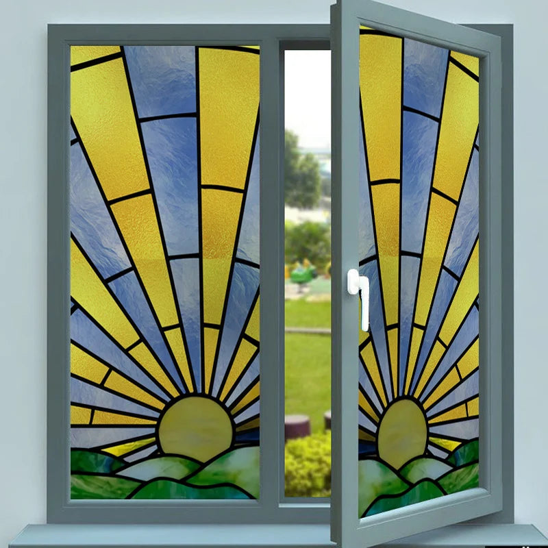 Custom Size Window Film, Stained Glass Stickers, Static Cling, Frosted Privacy Print, Sun,Sailboat,for Window Door, Home Decor