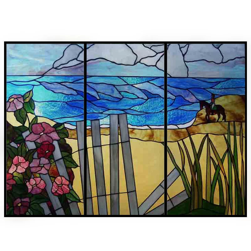 Glass Films Window Sticker Static Cling Frosted Home Decor Private Tint-Film For Door Window Cabinet Wardrobe Landscape Sea