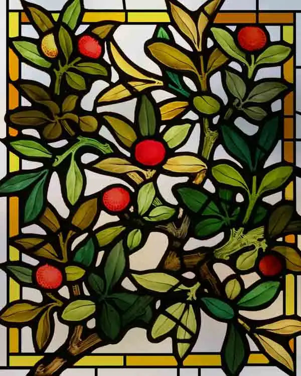 Frosted Stained Glass Window Film, Customized Decor Design, Red Bayberry Static Cling Sticker,Home Decor Foil, Treatment