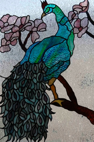 3D Matte Window Film,Stained Glass Decorative Uv Window Sticker,Privacy Frosted Static Cling,Custom size for Glass,Birds,Peacock