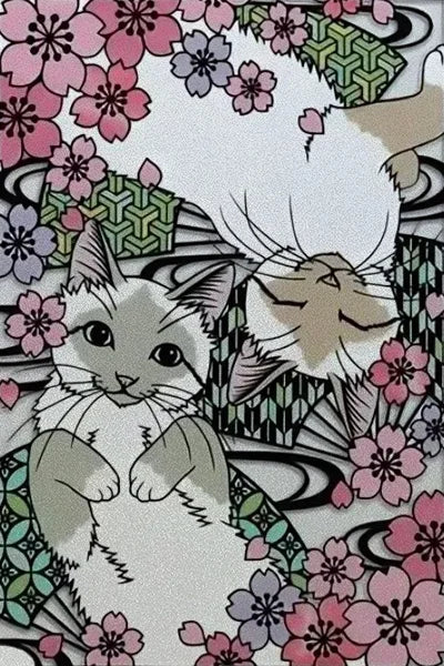 Customized Stained Glass Film Window Films Static Cling Frosted Sticker Japanese-Style Home Decor Cat  Cherry Blossom Poster