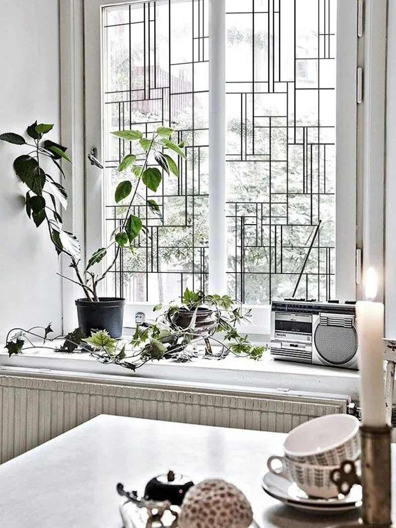 Custom Glass Window Film Static Cling,Black Line Clear Glass Films,Home Foil Stickers,Prevent ran into Door,Home Decor