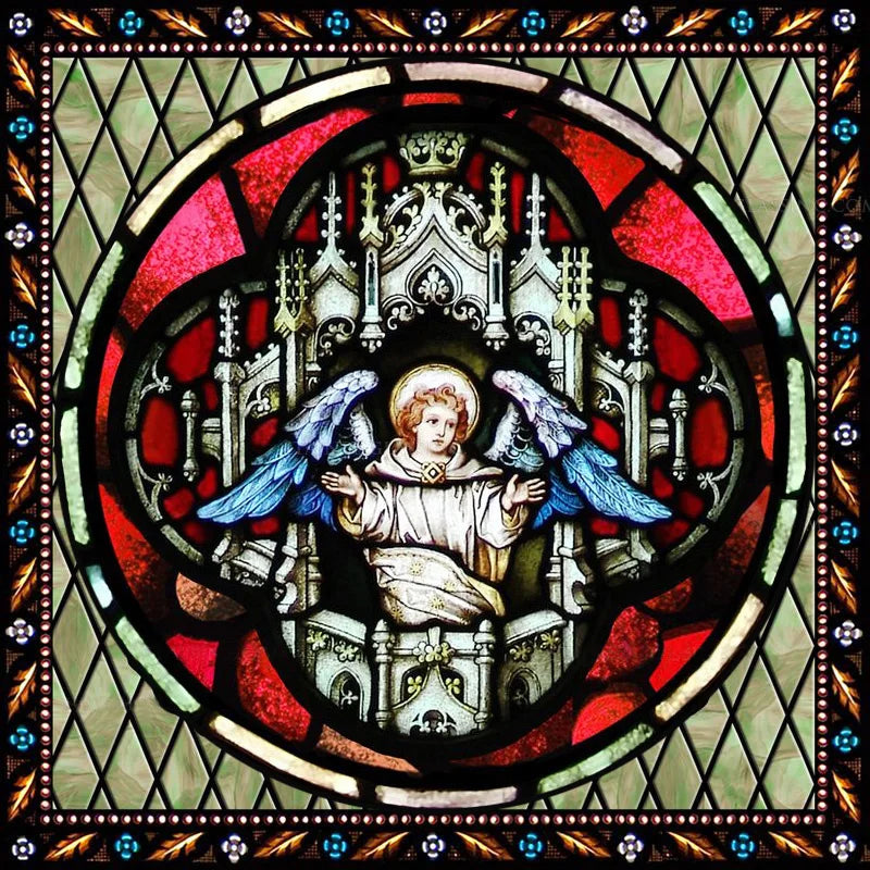 Custom Made Window Film Stained Glass Sticker,Angels Picture,Static Cling Frosted Privacy for House Worship Home Decor