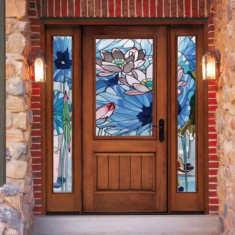 Custom size Glass Films Stained Glass Stickers Static Cling Frosted Privacy PVC Print Flower,Cat,Fish For Window Door Home Decor