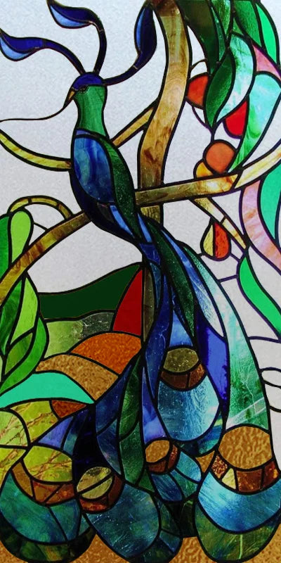 Customized Size No Glue Static Cling Frosted Stained Glass Film Window Films Sticker for Bathroom Door Home Decor Church Peacock