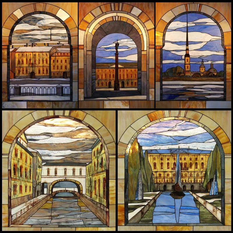 Window Film Stained Glass Stickers,Custom size Static Cling,Print Castle Church landscape Sailboat Sticker,Office Home Decor