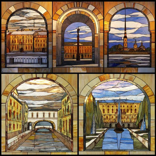 Window Film Stained Glass Stickers,Custom size Static Cling,Print Castle Church landscape Sailboat Sticker,Office Home Decor