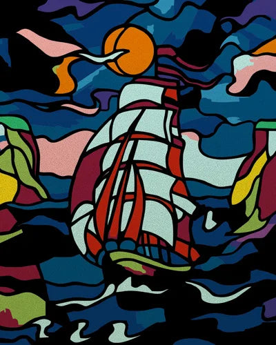 Frosted Stained Glass Window Film, Static Cling, Retro Door Sticker,Kitchen, Office, Home Decor, Customized,Sailboat