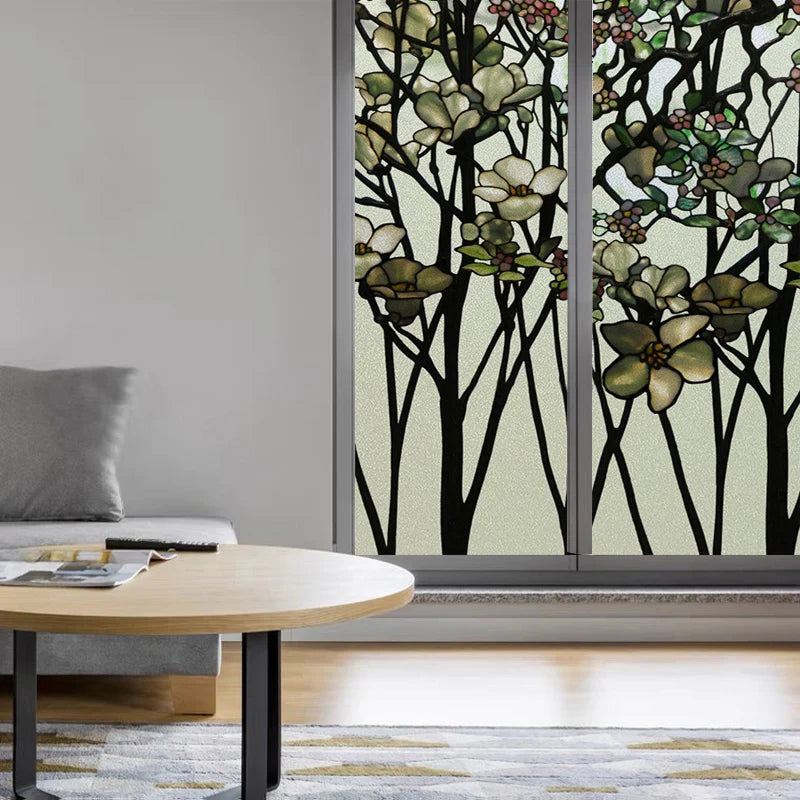 Custom Size Stained Glass Window Film Door Stickers Frosted Privacy Protection Reusable Removable Home-Decor Window Covering