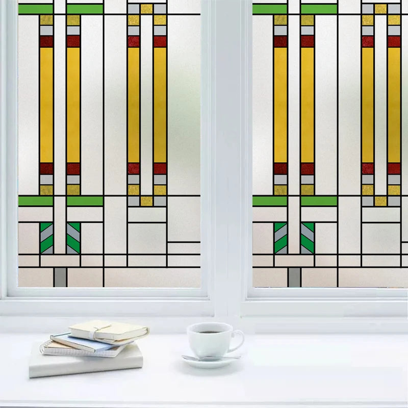 Custom Size Stained Glass Window Film,Frosted Privacy, Static Cling,Retro Prairie Style Stickers,Kitchen Bathroom Door, Home
