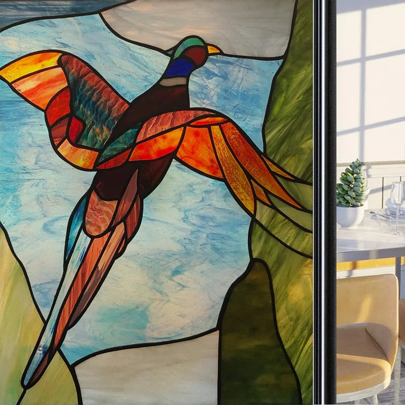 Frosted Stained Glass Window Film, Customized Art Deco Design, Birds Static Cling Sticker,Home Decor Foil, Treatment