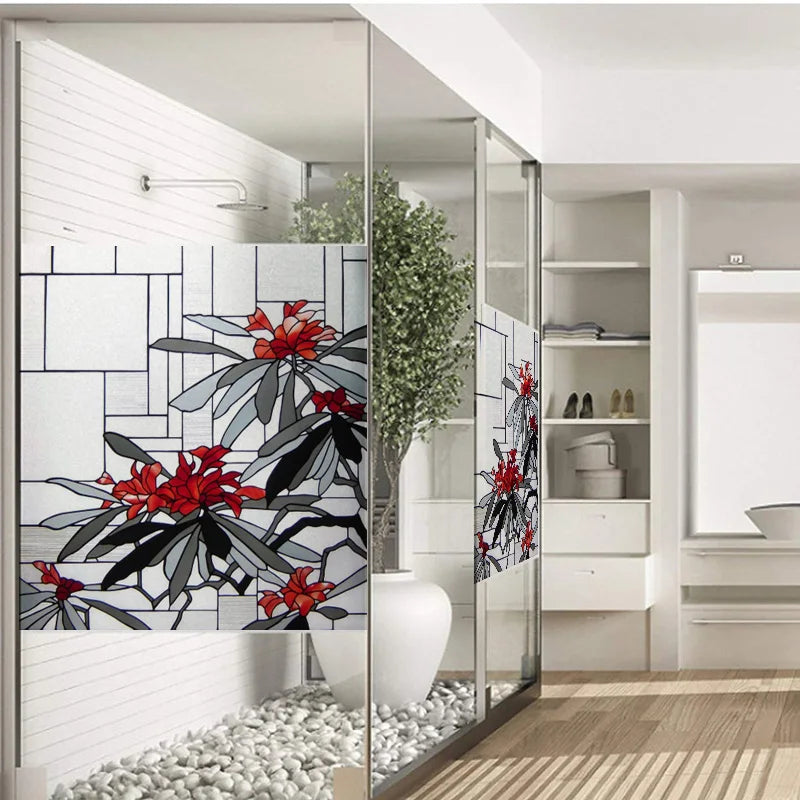 Window Film Frosted Stained Glass Films Customized Tiffany-Style Static Cling Sticker,Bathroom Door Kitchen Office Home Decor