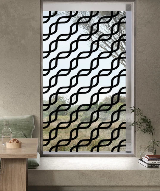 Stained Glass Window Film Transparent Glass Sticker Static Cling Iron Style Black Line Office Door Anticollision Home Decor