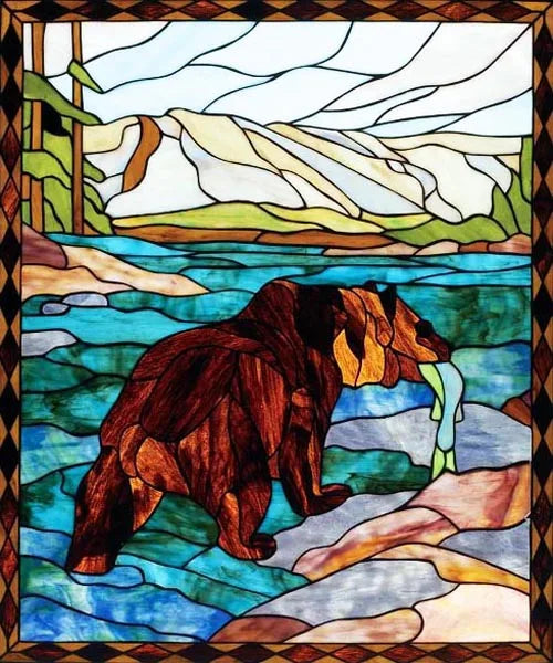 Stained Glass Window Film Frosted Glass Sticker Forest Customized Privacy Static Cling,Print Sticker,Bear,Office Home Decor