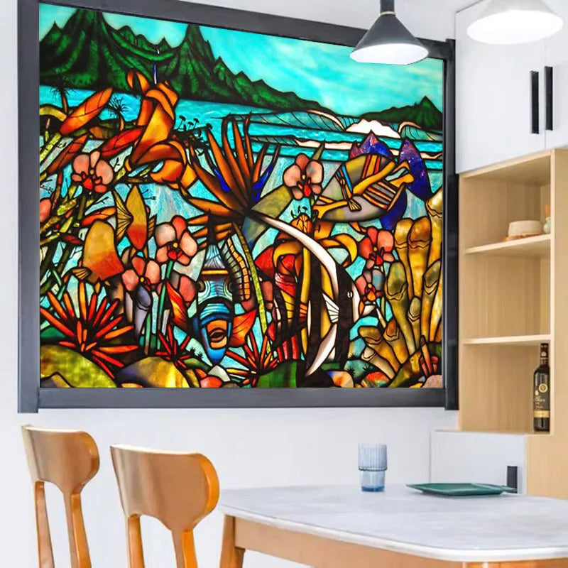 Custom Size Glass Window Film Static Cling Frosted Glass Films Stickers For Wardrobe Bathroom Kitchen Door Fish Dolphin Poster