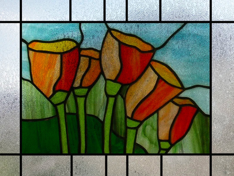 Window Film Stained Glass Stickers,Custom size Static Cling Frosted,Flower Bird Flower Print For Transom Window Glass Home Decor