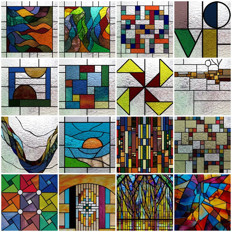European Church Mosaic Stained Glass Films,Window Stickers Static Cling,Sun, Mosaic, Custom made to fit any Window Size or Shape