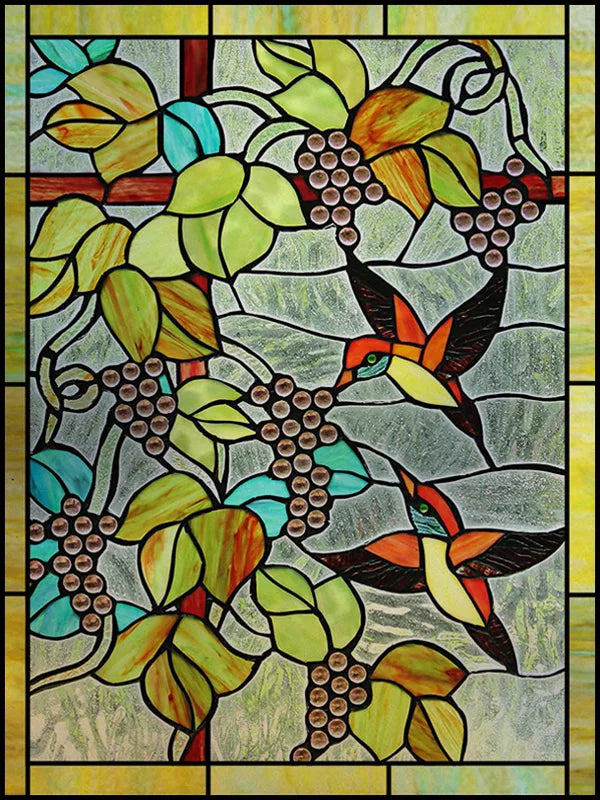 Frosted Stained Glass Window Film, Customized Art, Peacock Hummingbird Static Cling Sticker,Home Decor, Treatment